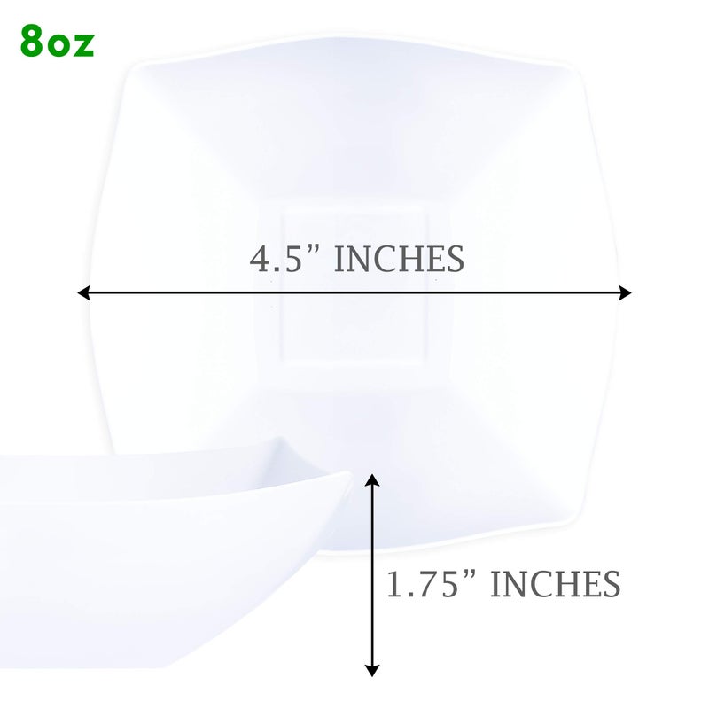 PLASTICPRO Disposable Square Serving Bowls, Party Snack or Salad Bowl, Plastic Clear or White Pack of 4 (8 OUNCE, White) - Image 2
